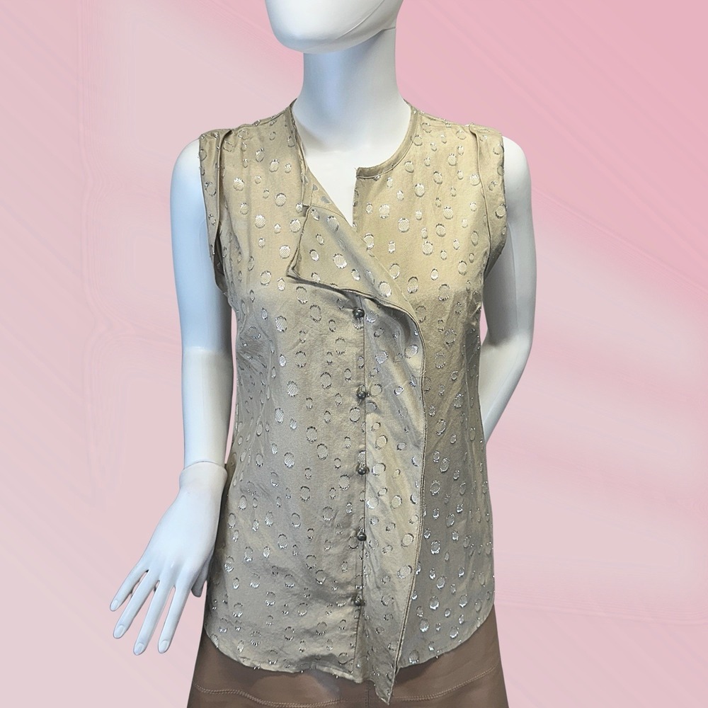 Ann Taylor Ladies Button Up Sleeveless Top w Silver Thread Accents Sz 0 NWT